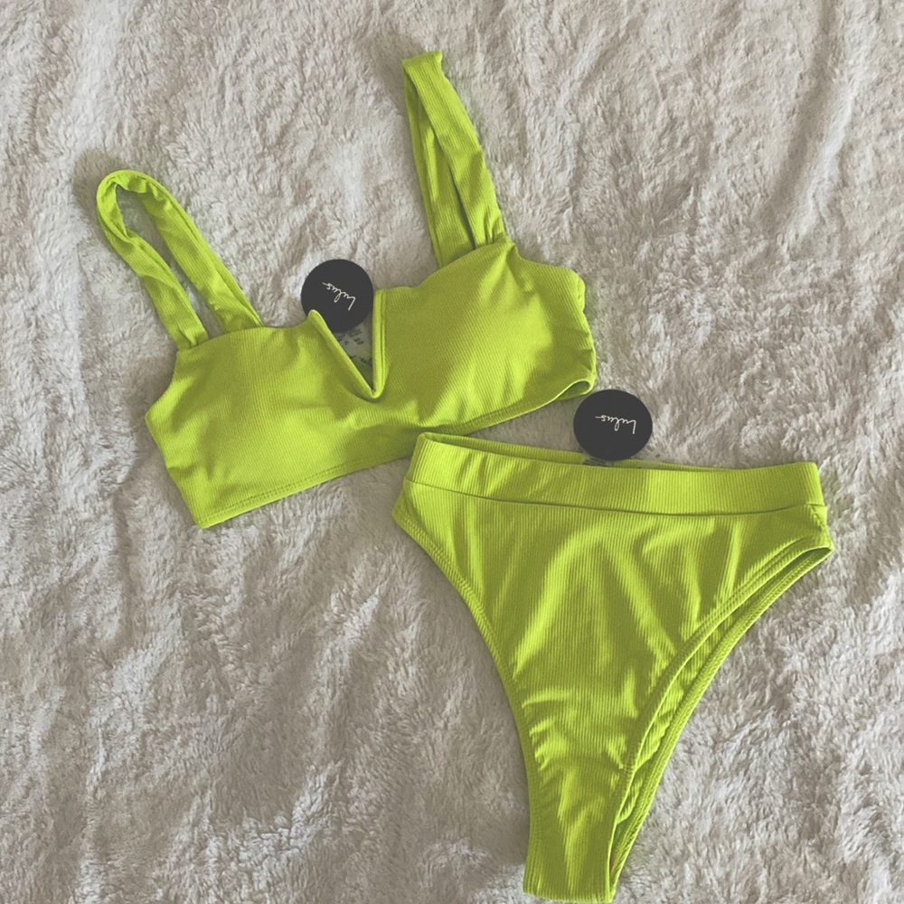 Lulu’s | Ribbed Bikini Set | Lime Green | Top M, Bottom S